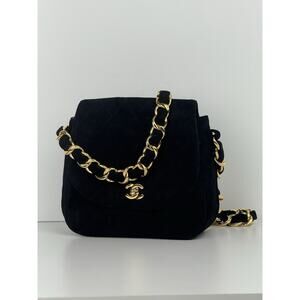 CHANEL Vintage Round Flap Quilted Suede Chain Strap Shoulder Bag